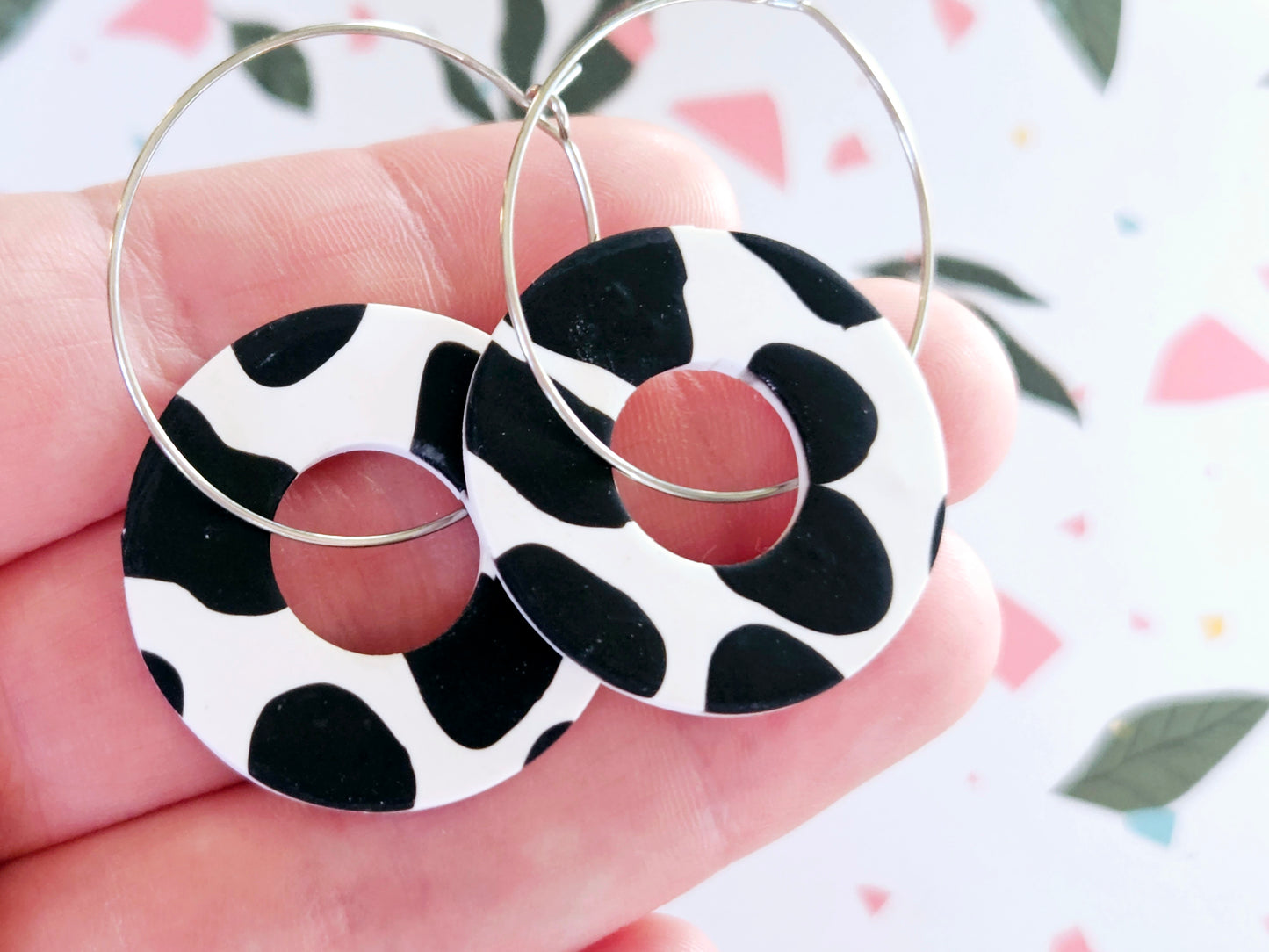 Cow Print Large Hoop Earrings