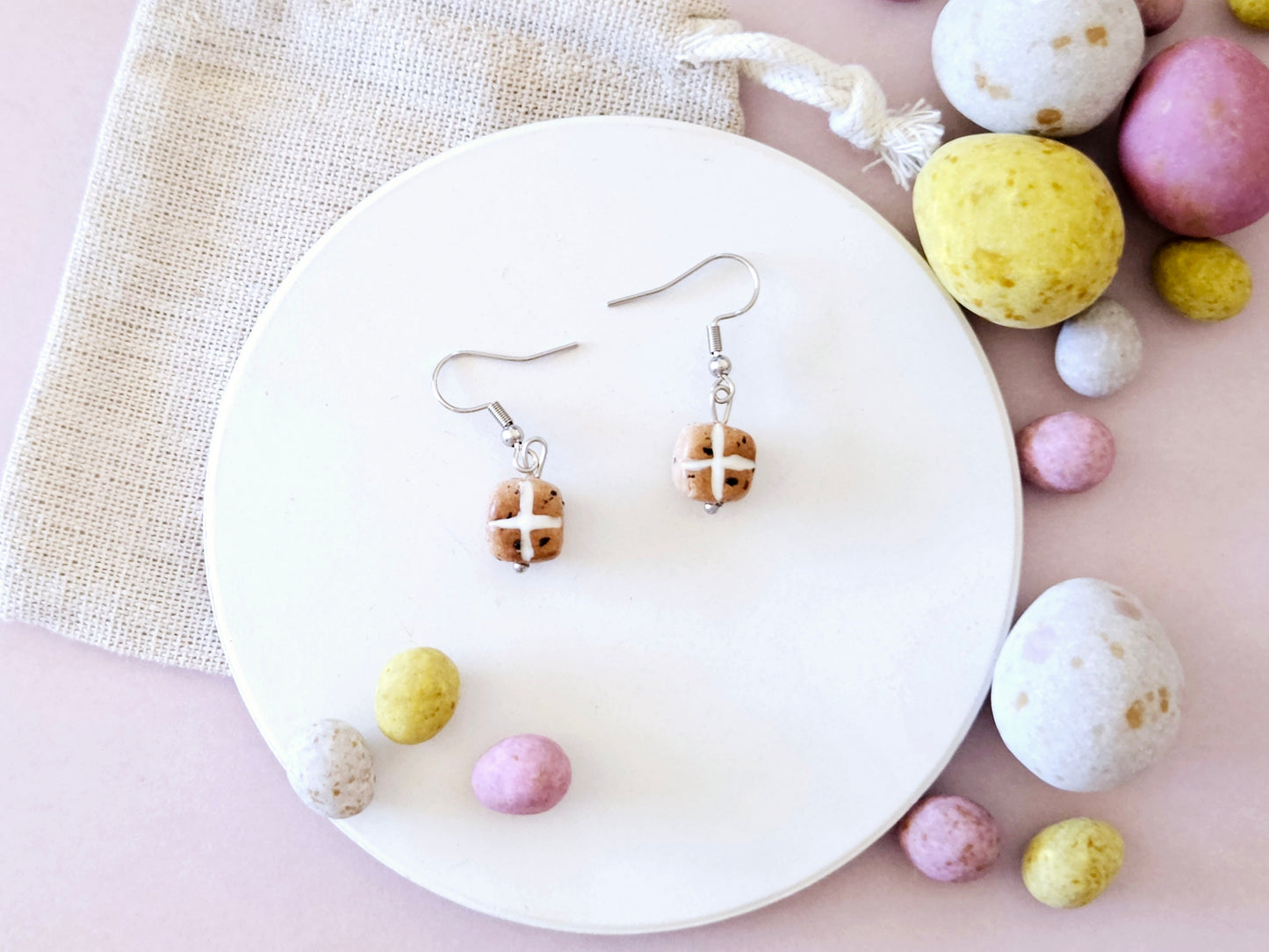 Easter Hot Cross Bun Hook Earrings