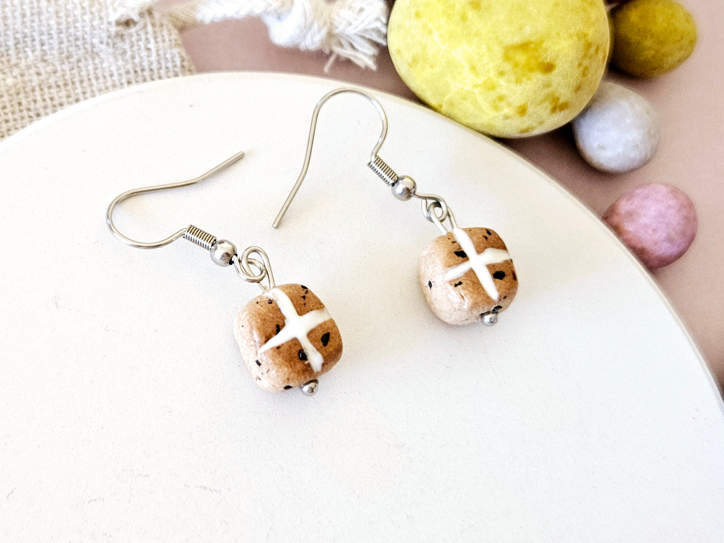 Easter Hot Cross Bun Hook Earrings
