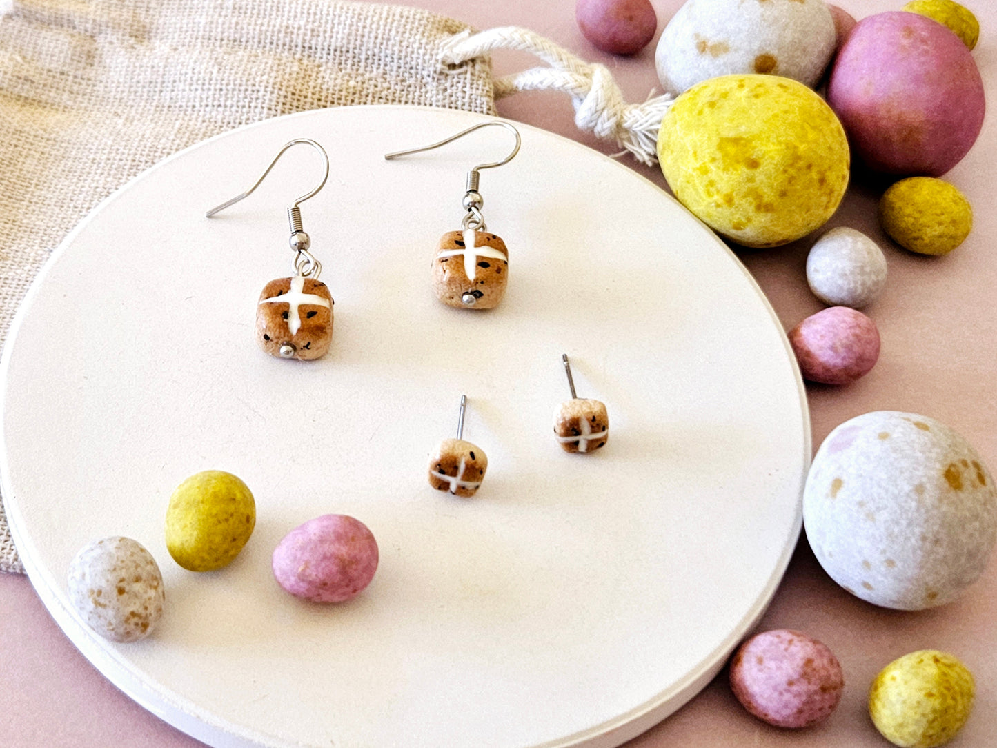 Easter Hot Cross Bun Hook Earrings