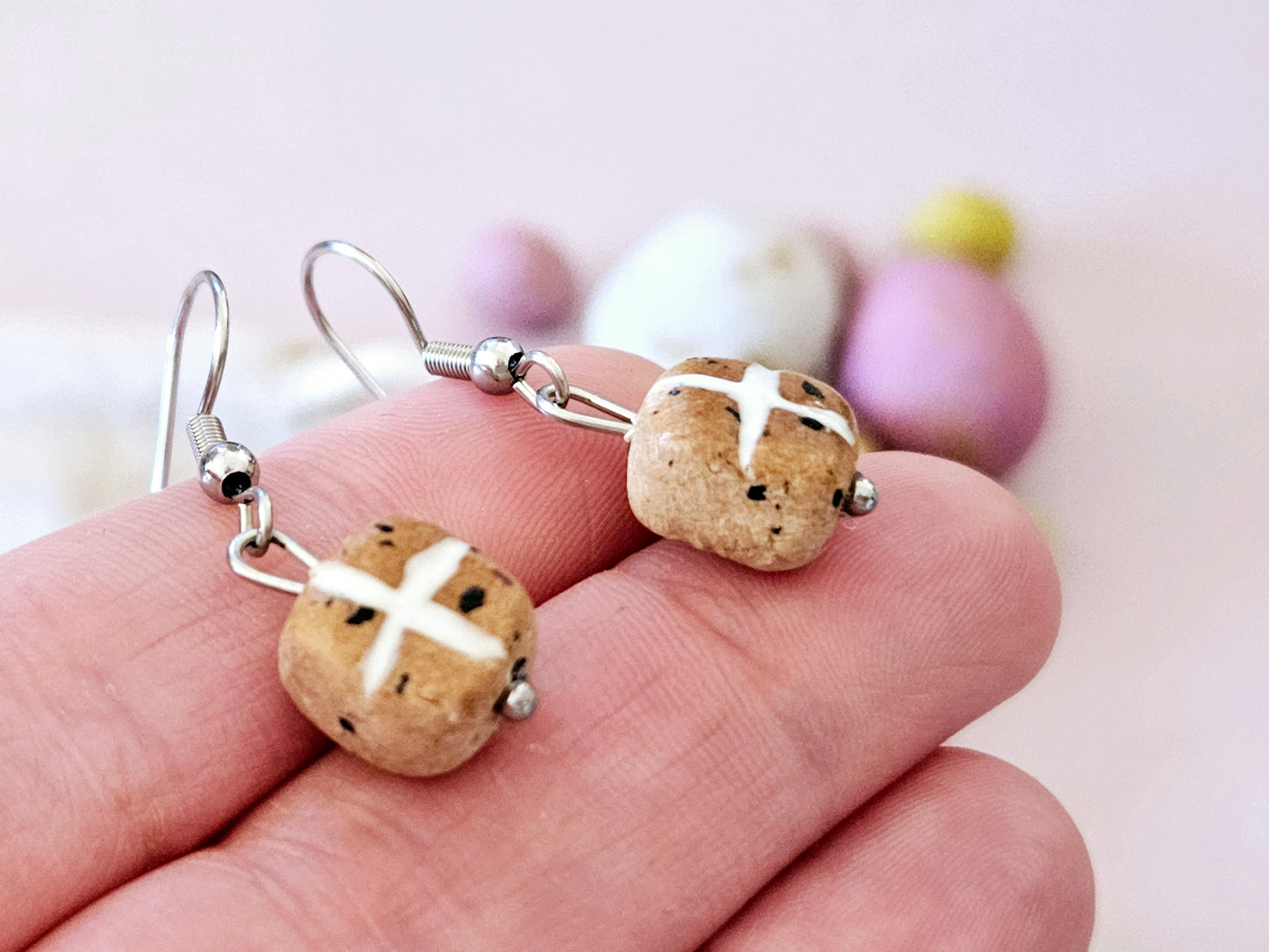 Easter Hot Cross Bun Hook Earrings