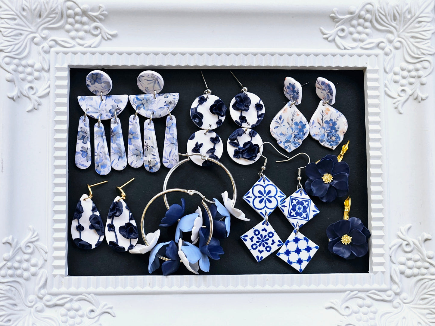 Botanical Blues Navy Flower Earrings