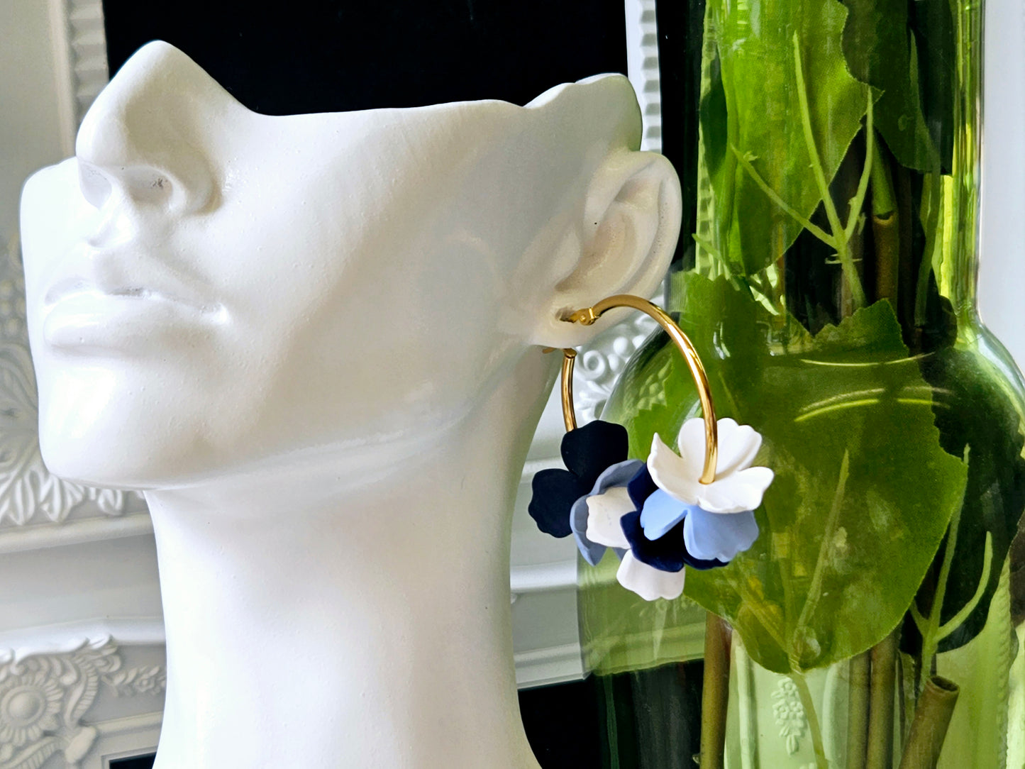 Botanical Blues Gold Hoop Earrings
