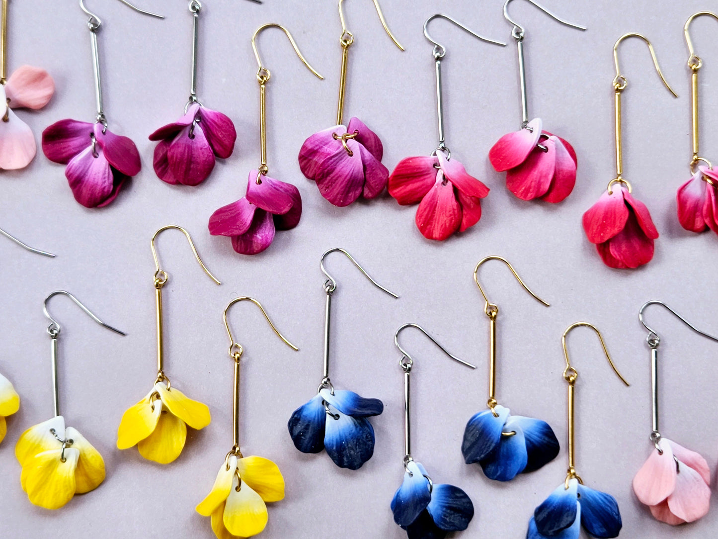 Petal Drop Gold Earrings Navy