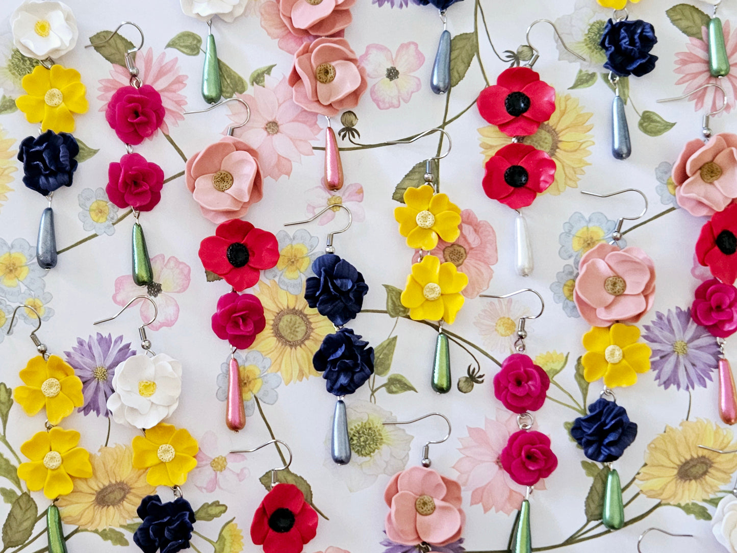 Summer Floral Pink and Red Flower Earrings