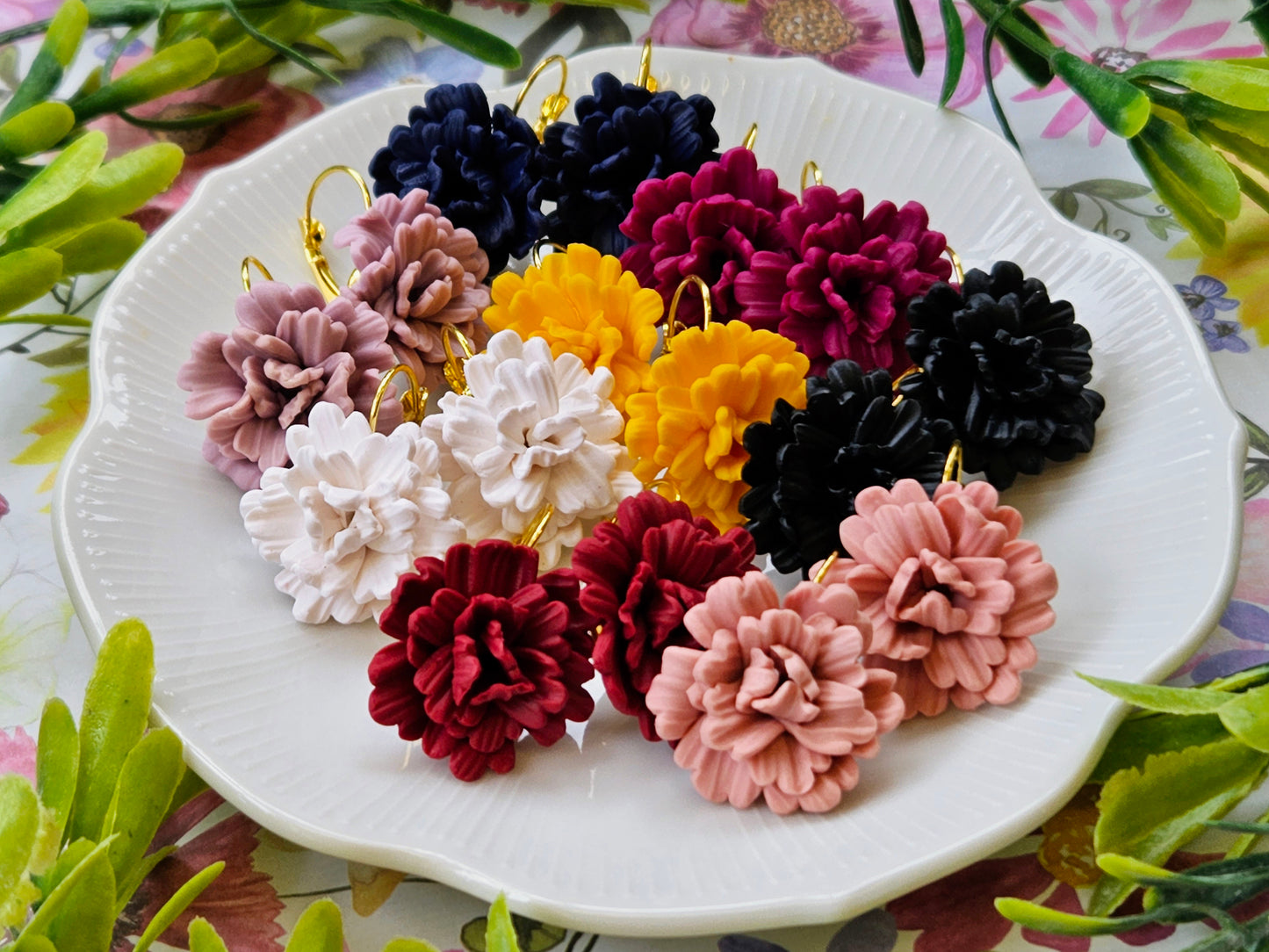 Carnation Navy Earrings