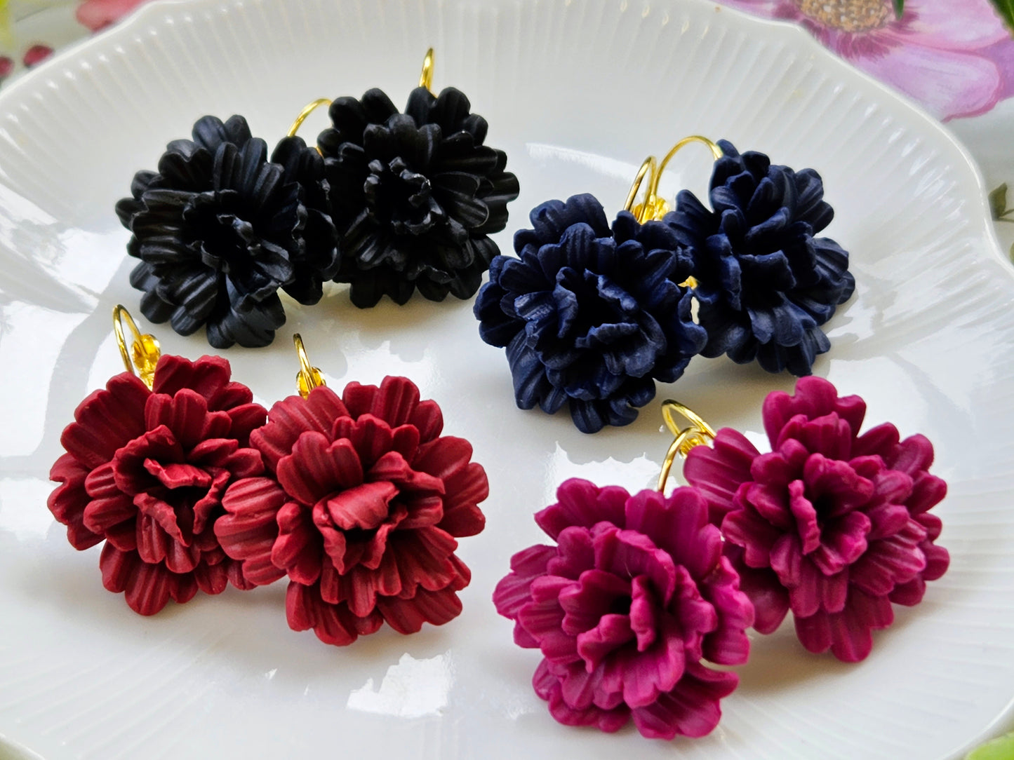 Carnation Navy Earrings