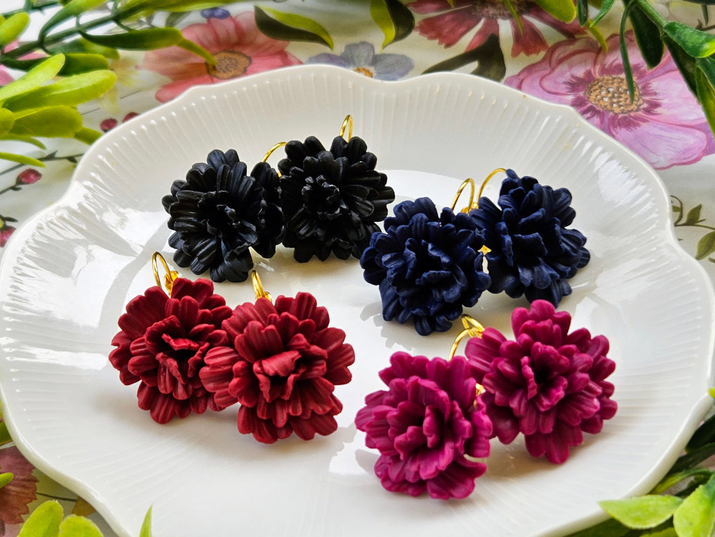 Carnation Navy Earrings