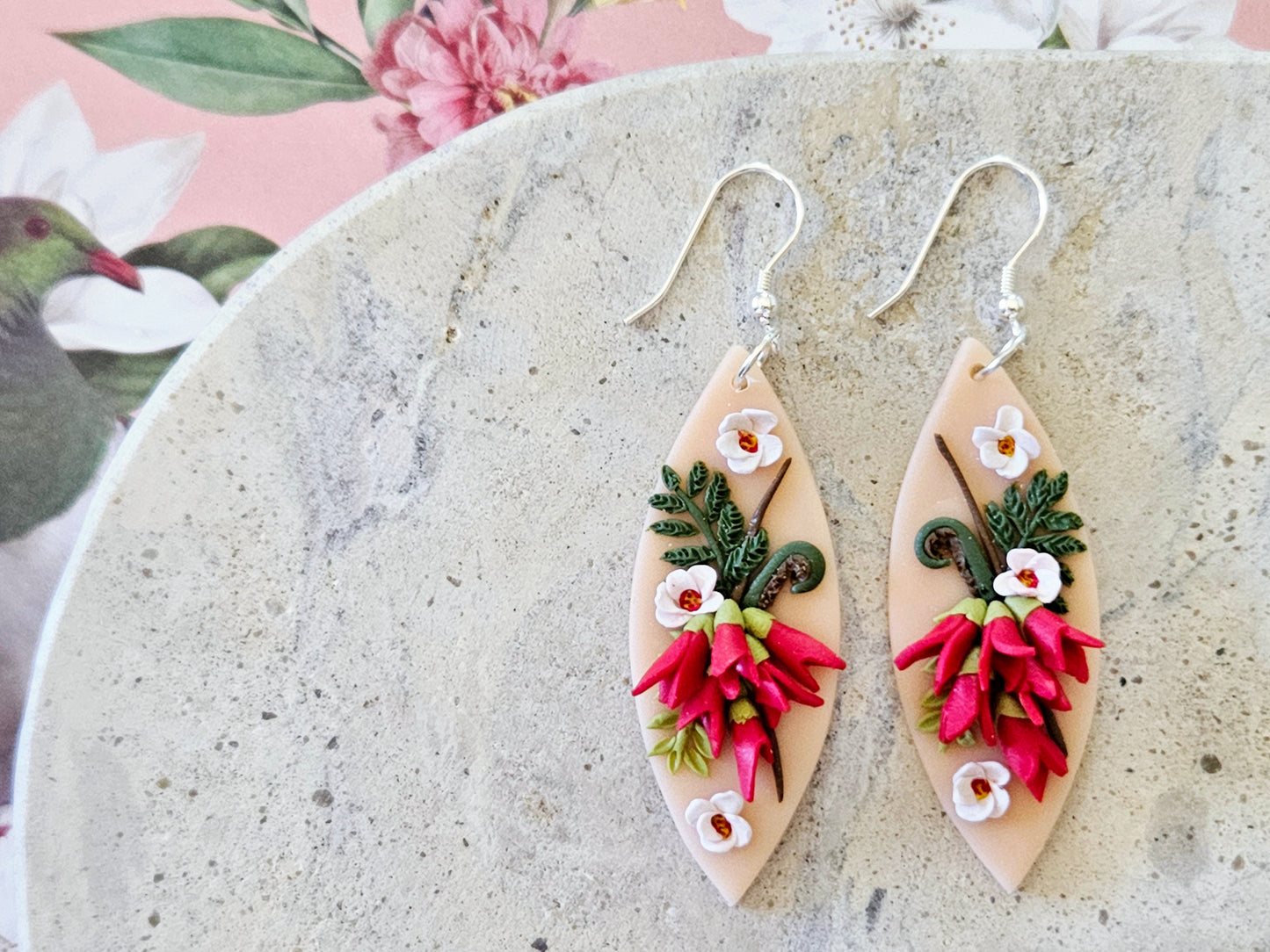 Kākābeak and Kōwhai Bouquet Earrings