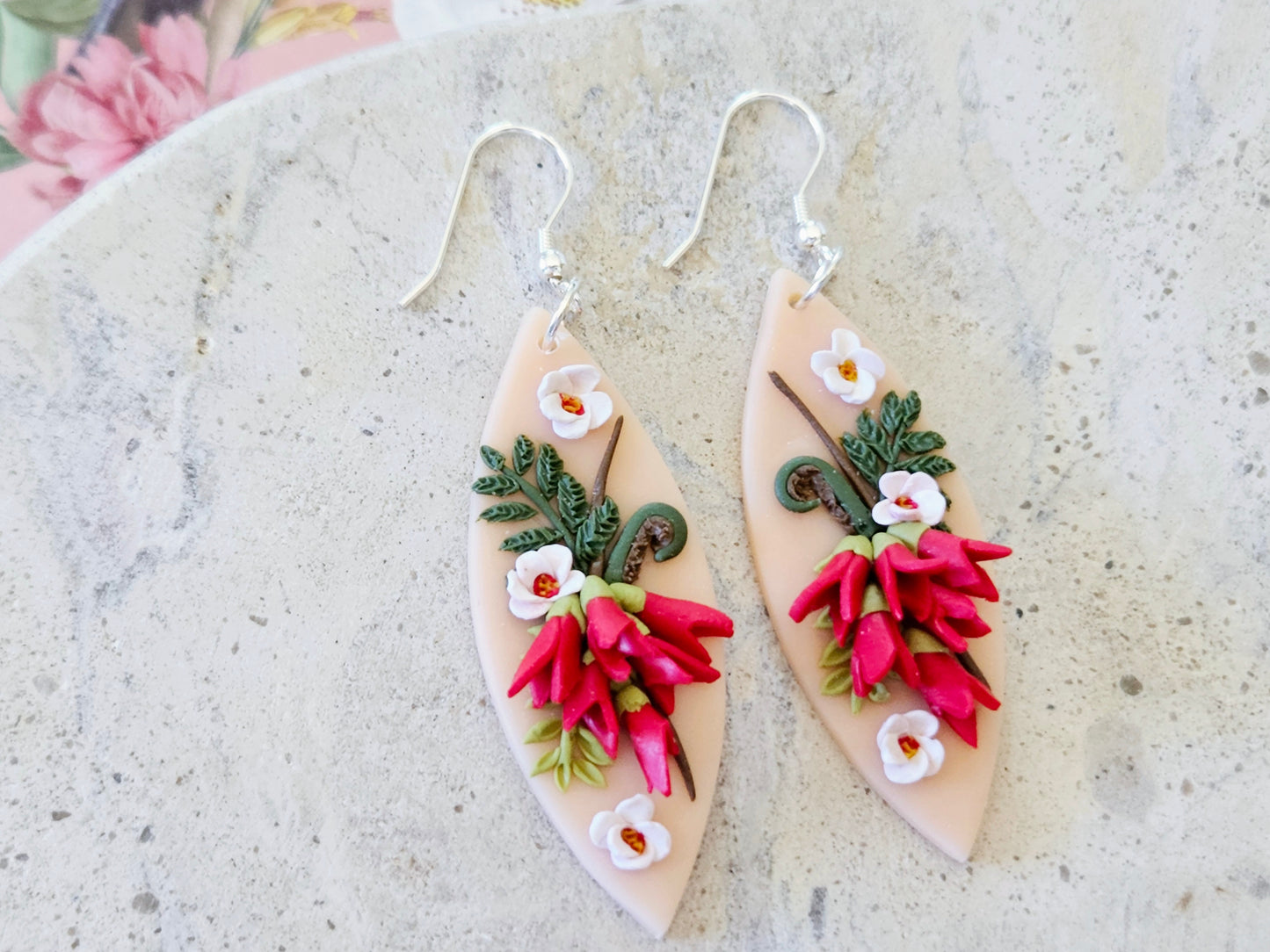 Kākābeak and Kōwhai Bouquet Earrings