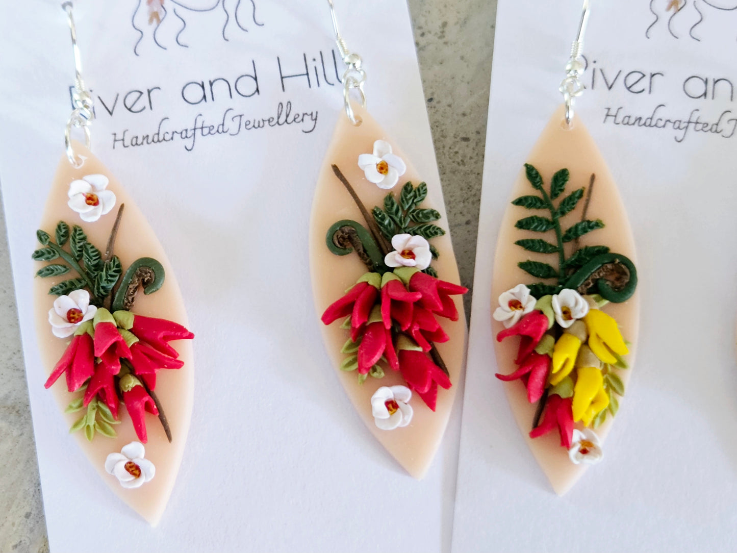 Kākābeak and Kōwhai Bouquet Earrings