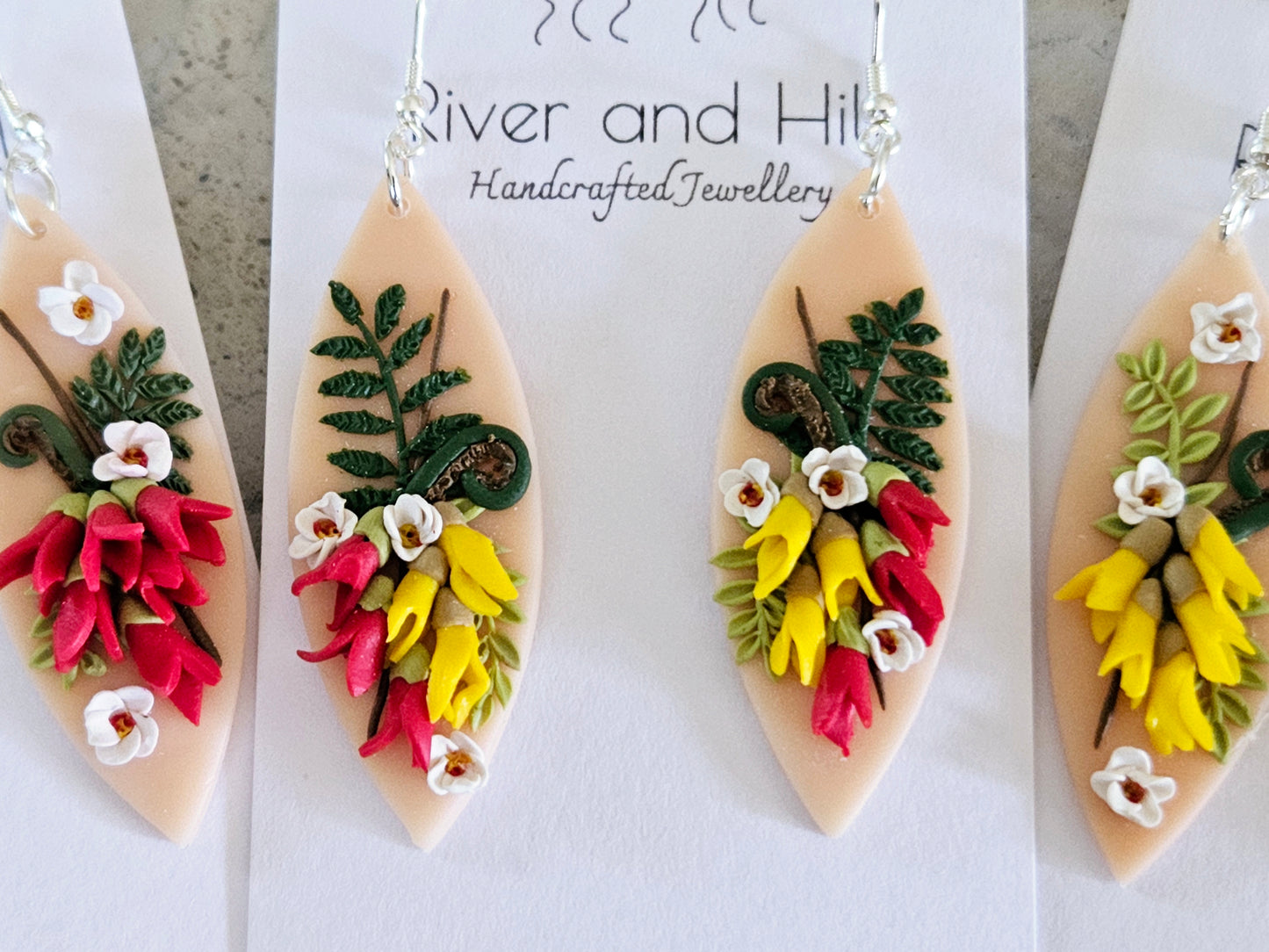 Kākābeak and Kōwhai Bouquet Earrings