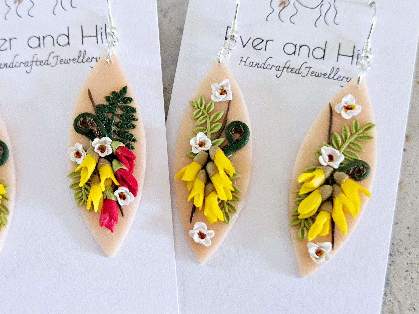 Kākābeak and Kōwhai Bouquet Earrings