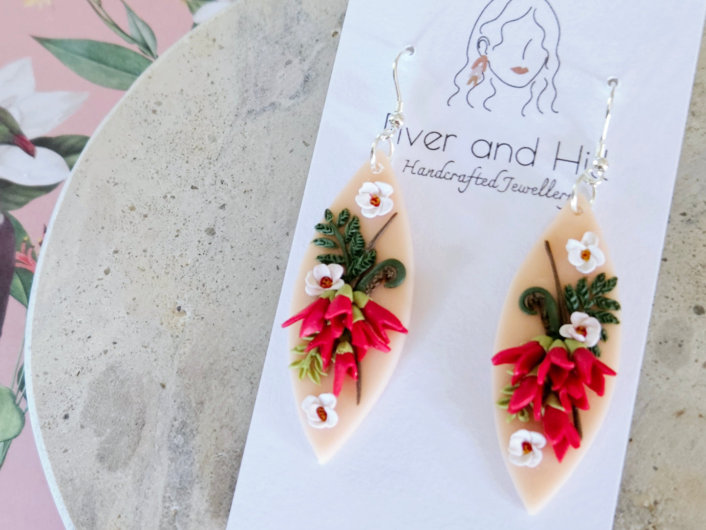 Kākābeak and Kōwhai Bouquet Earrings
