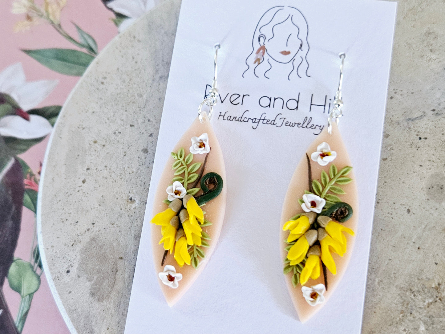 Kākābeak and Kōwhai Bouquet Earrings