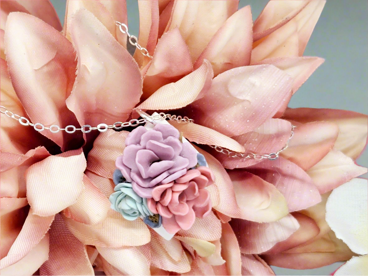 Floral Pastel Sterling Silver Necklace