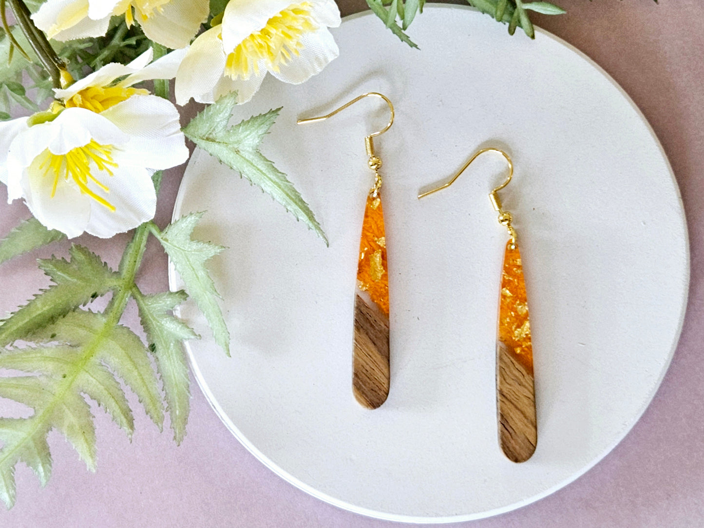 Wood and Resin Droplet Earrings