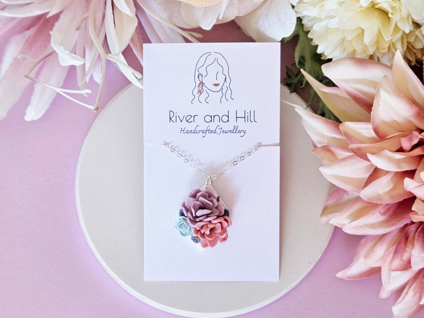 Floral Pastel Sterling Silver Necklace
