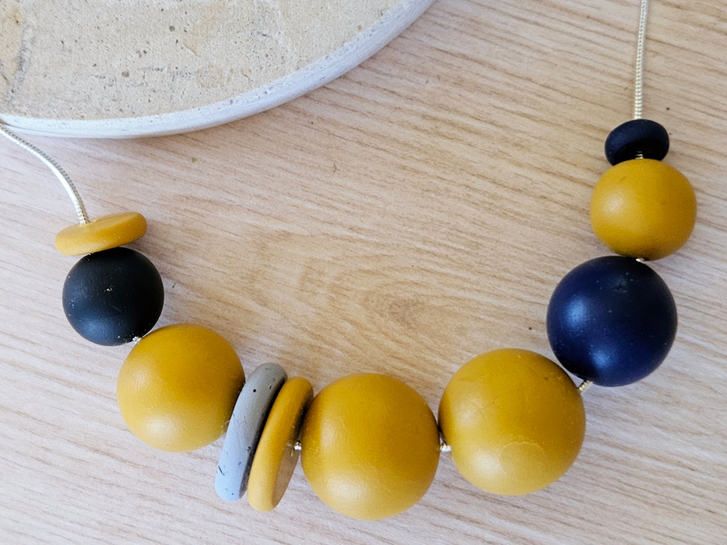 Contemporary Long Statement Sterling Silver Necklace Mustard