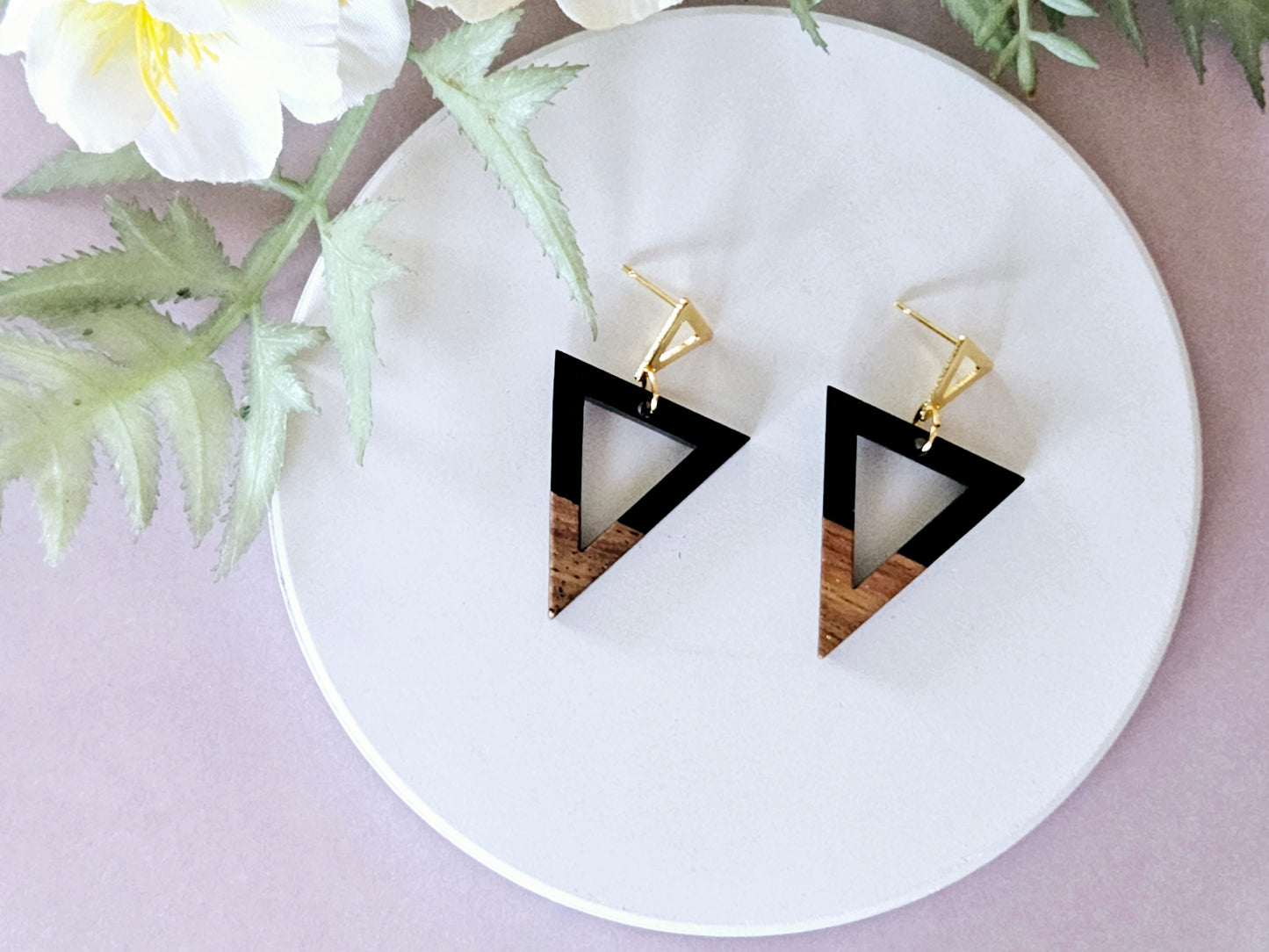 Wood and Resin Monochrome Triangle Earrings
