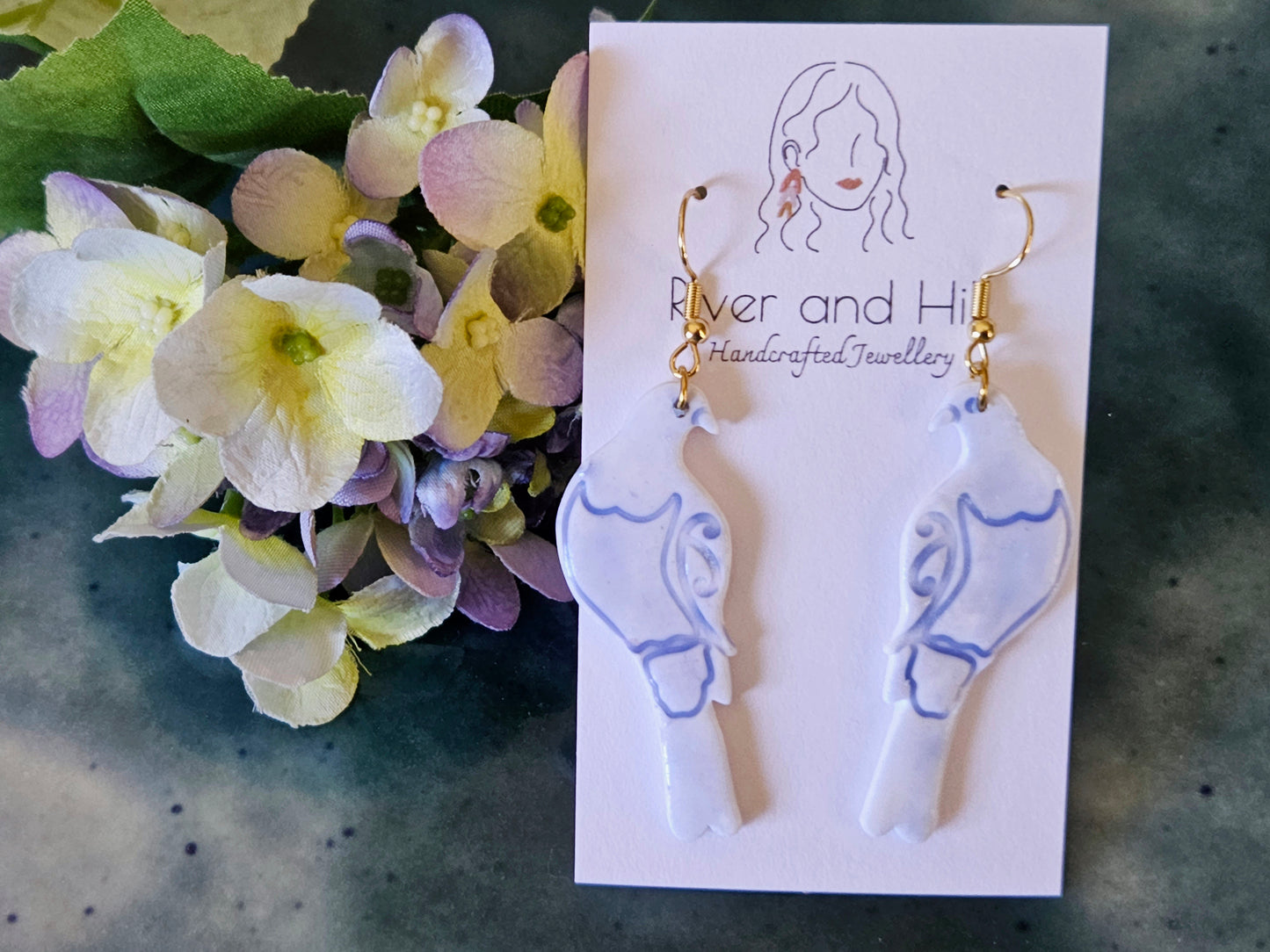 Porcelain Kererū Earrings