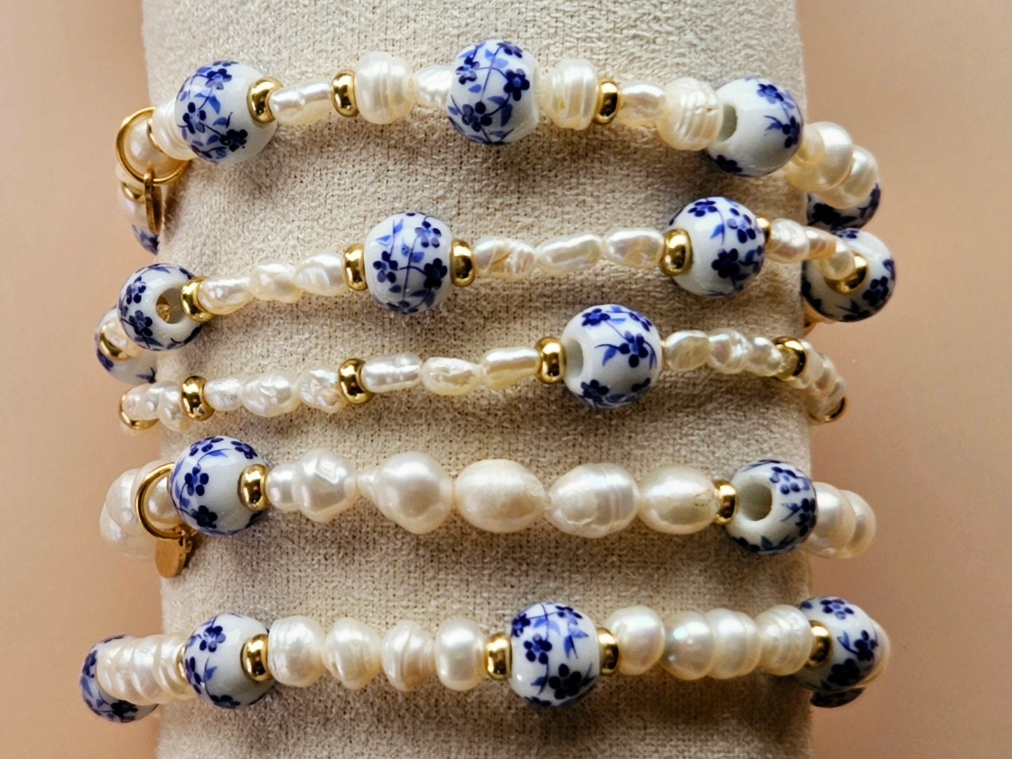 Stacking Bracelets uxe Layered Pearl and Porcelain Singles
