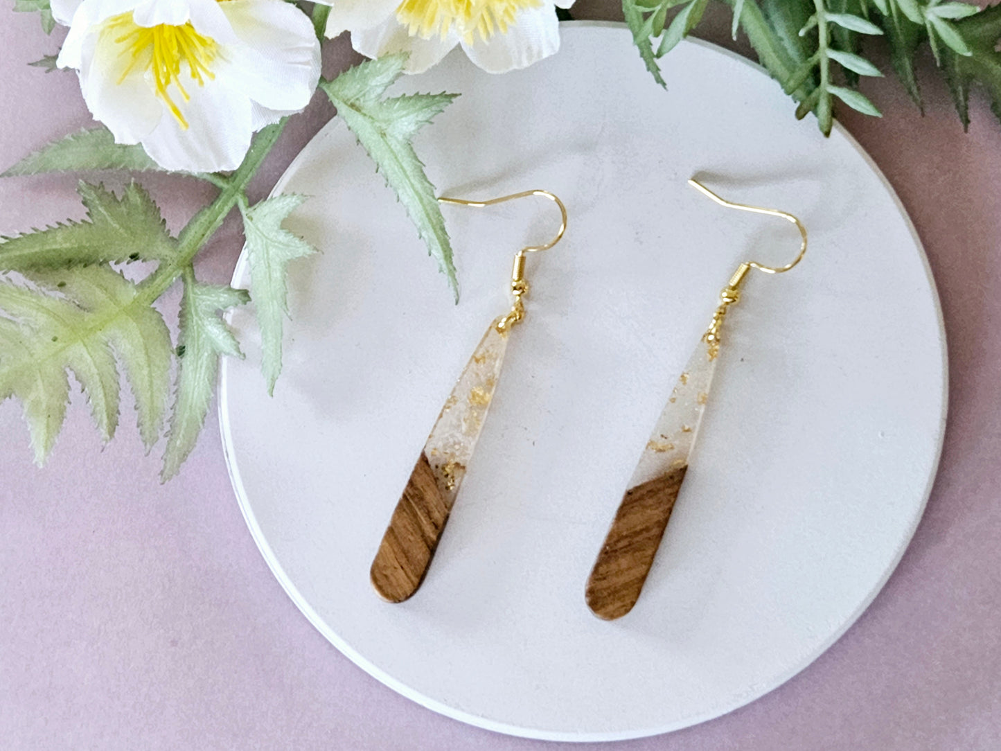 Wood and Resin Droplet Earrings