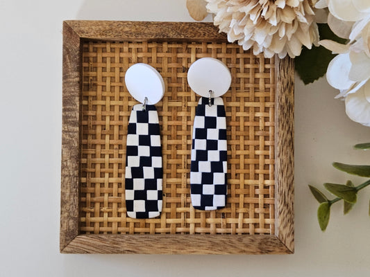 Checkered Bar Navy and White Earrings
