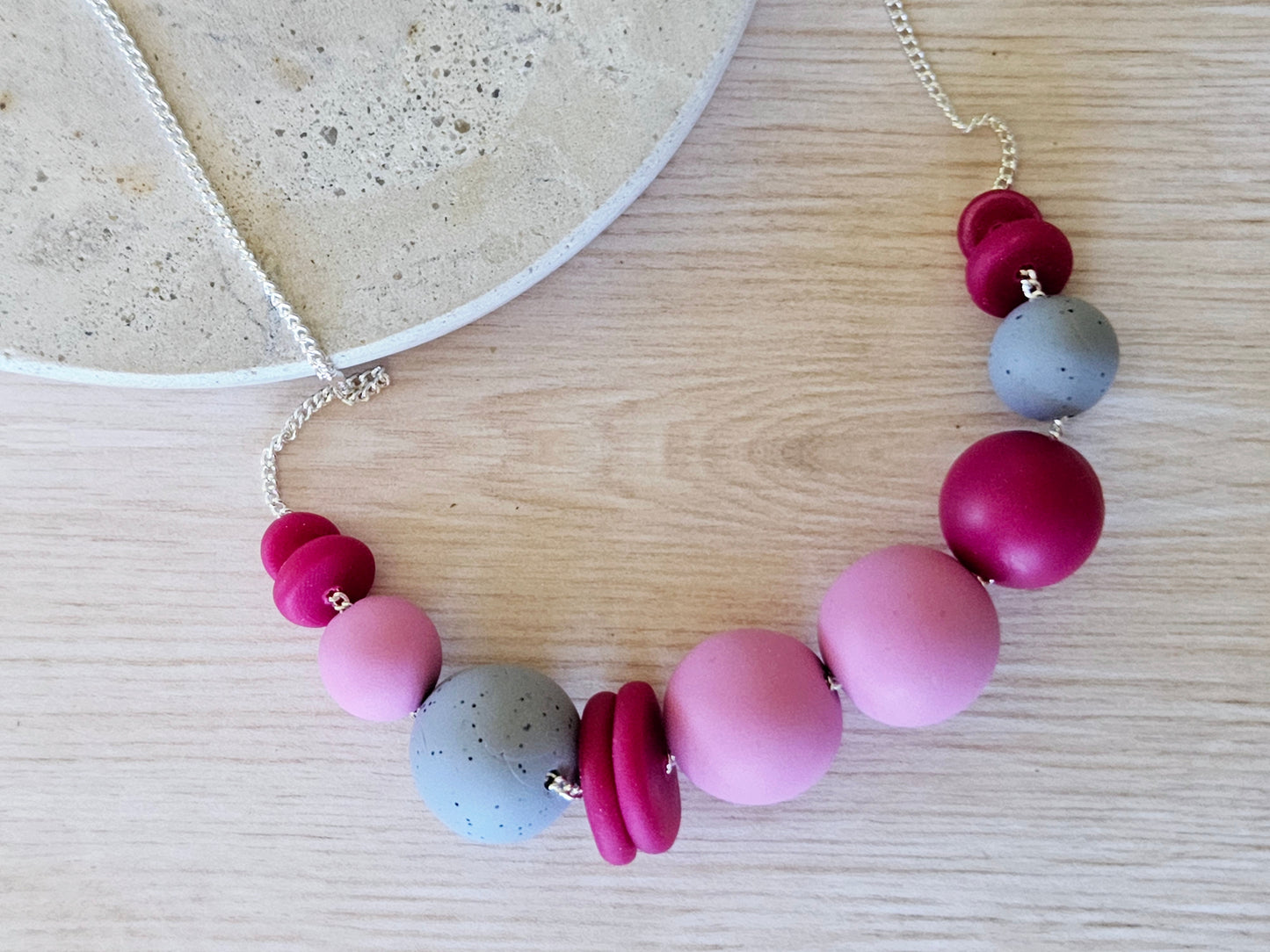 Contemporary Long Statement Sterling Silver Necklace Pink