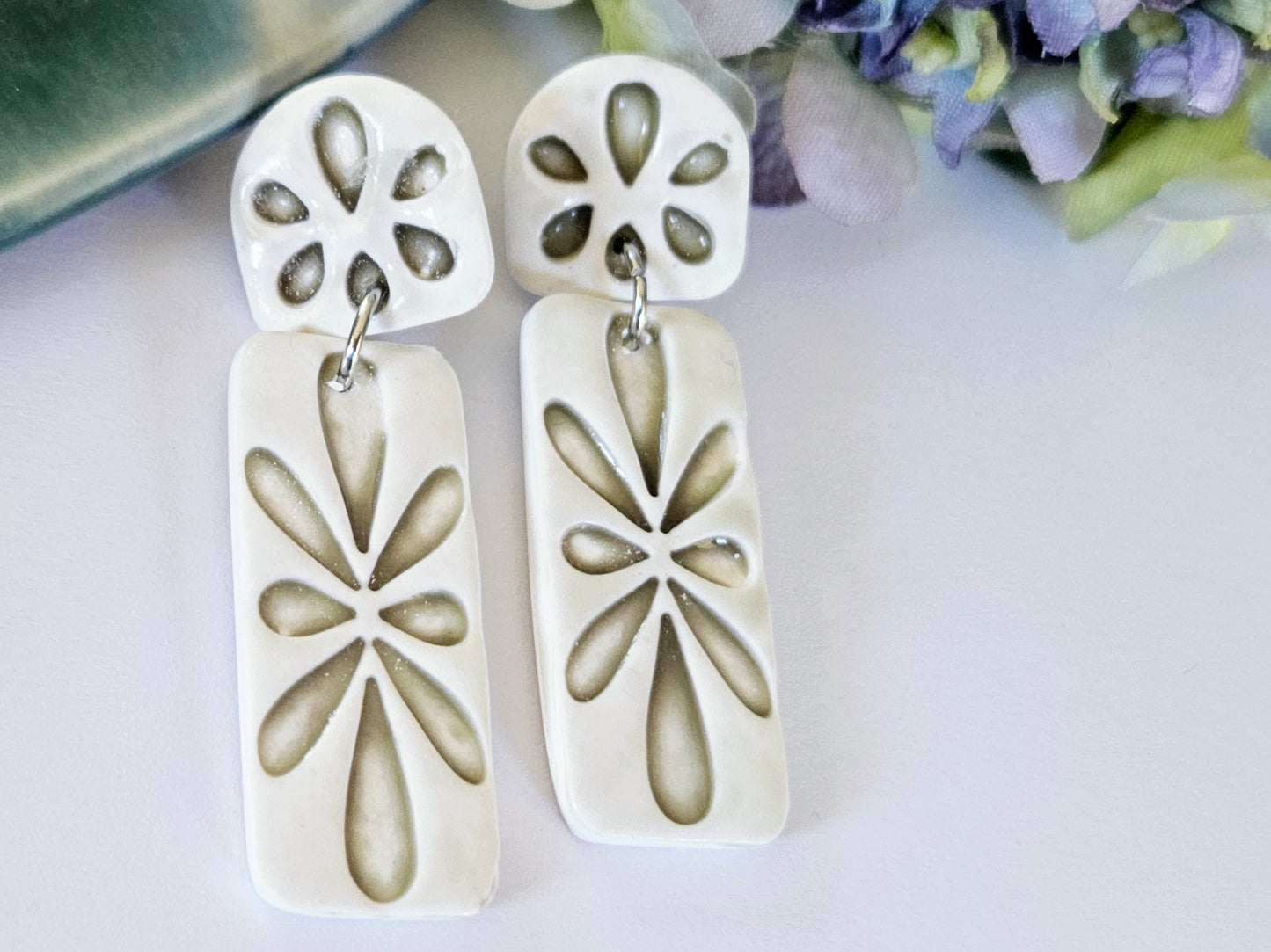 Porcelain Green Rectangle Earrings
