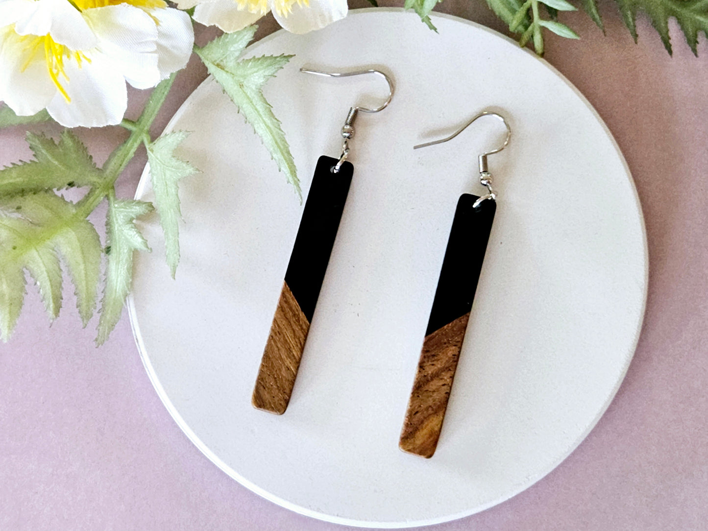 Wood and Resin Bar Earrings