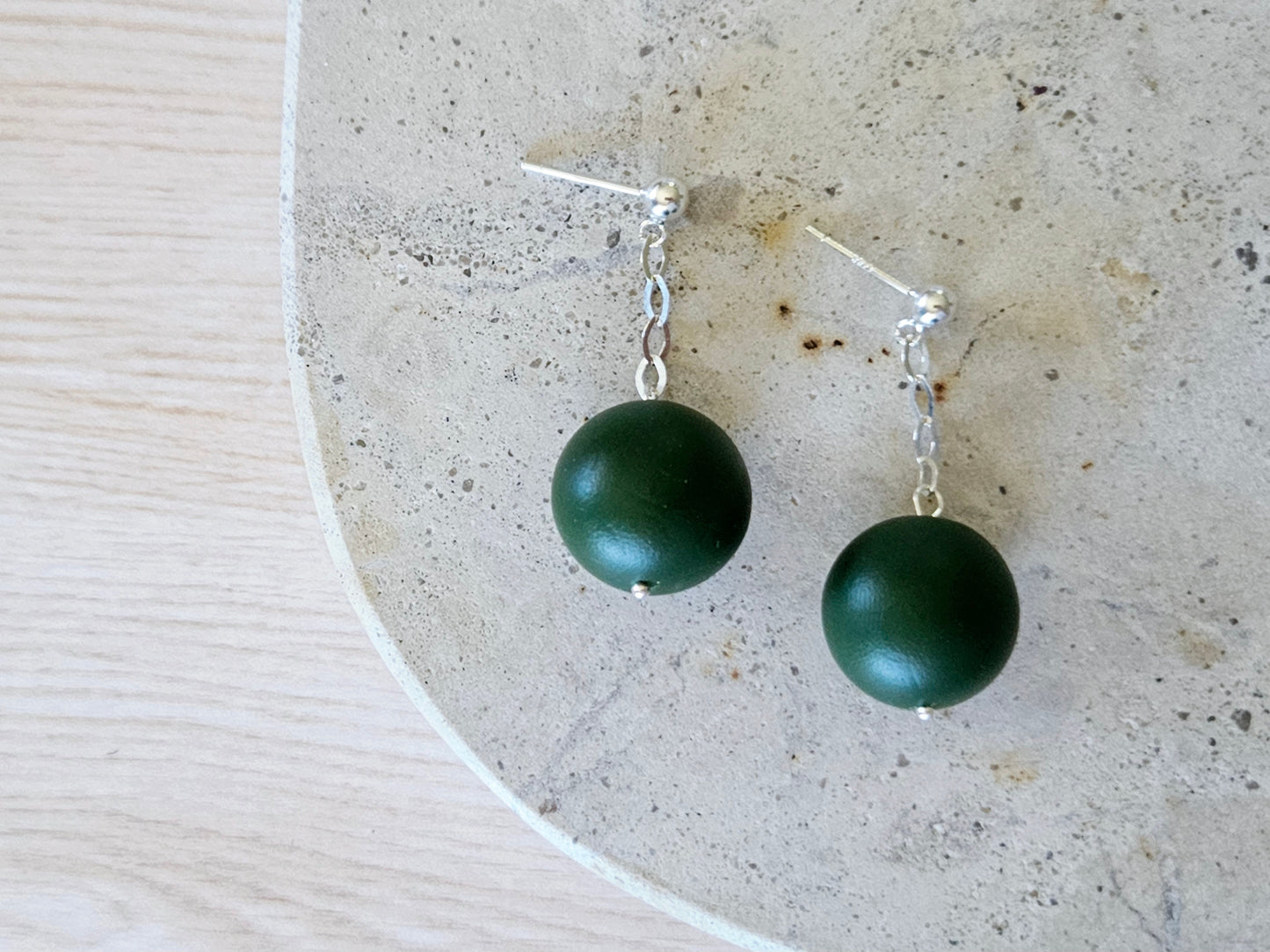 Contemporary Hand-rolled Bead Sterling Silver Earrings Green