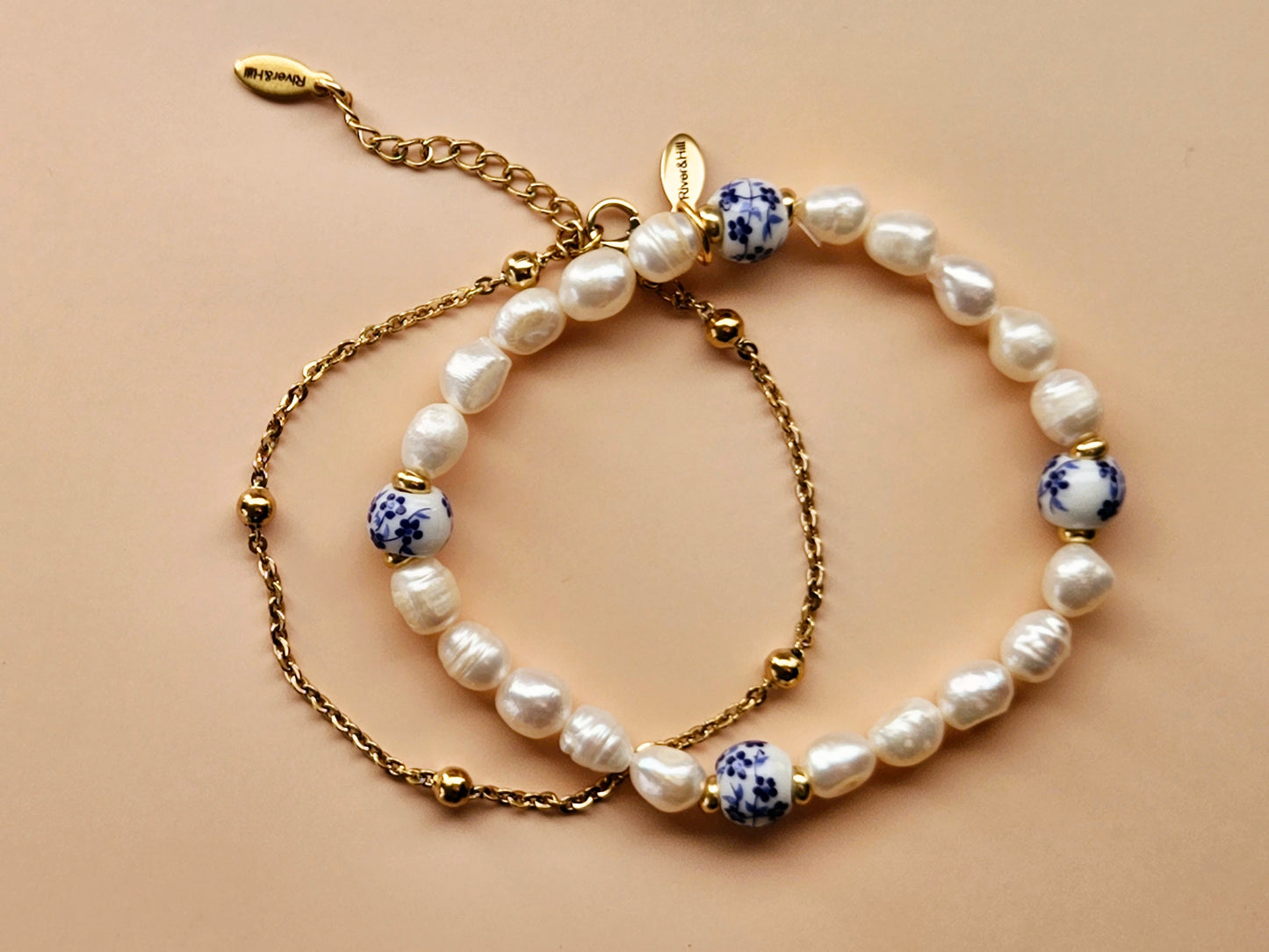 Stacking Bracelets uxe Layered Pearl and Porcelain Stack