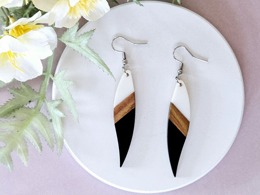 Wood and Resin Monochrome Dagger Earrings