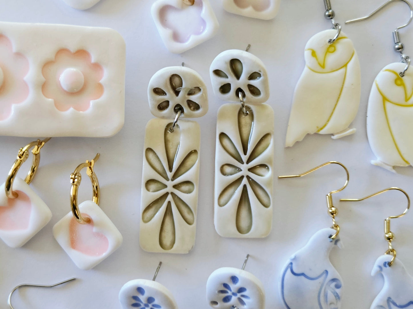 Porcelain Green Rectangle Earrings