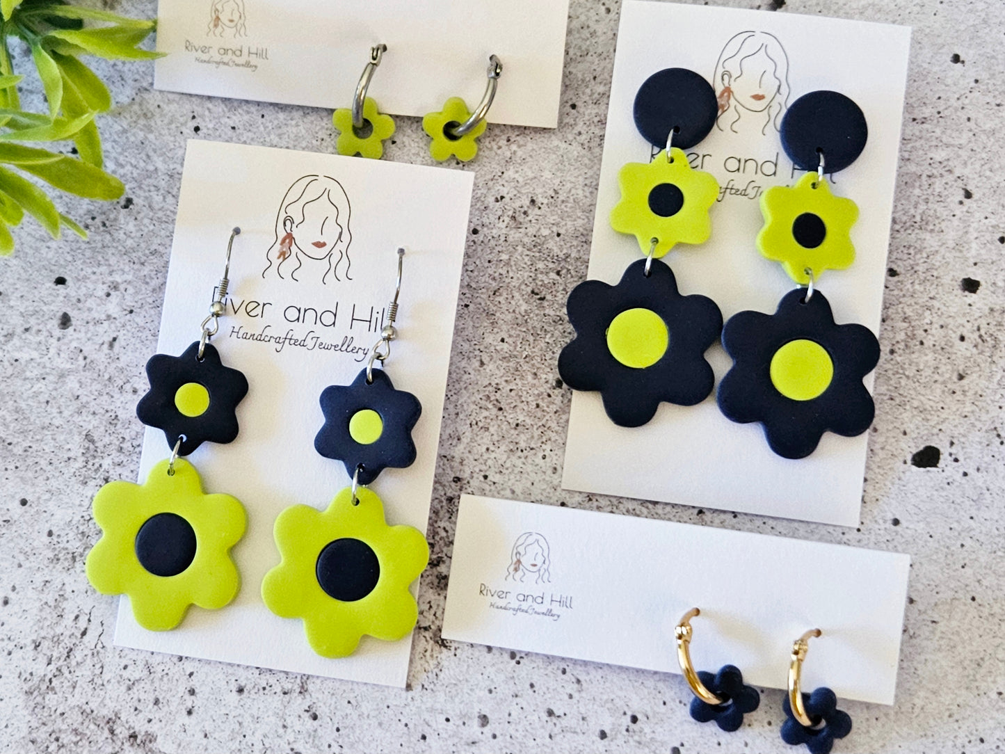 Retro Bloom Blue and Green Hook Earrings