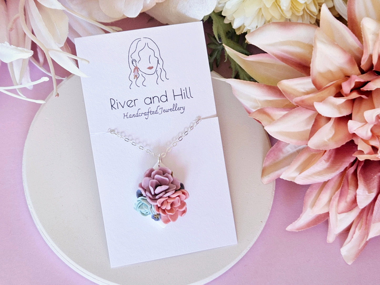 Floral Pastel Sterling Silver Necklace