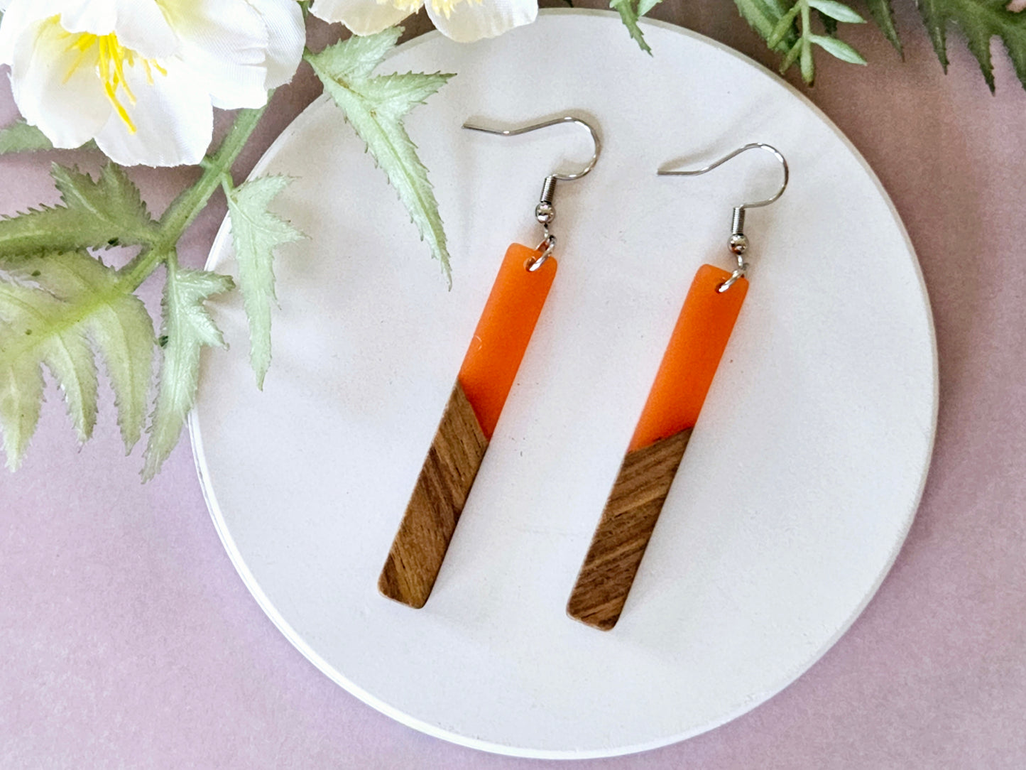 Wood and Resin Bar Earrings