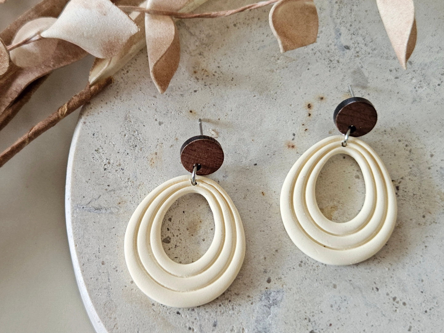 Essentials Butter Ivory Wooden Earrings