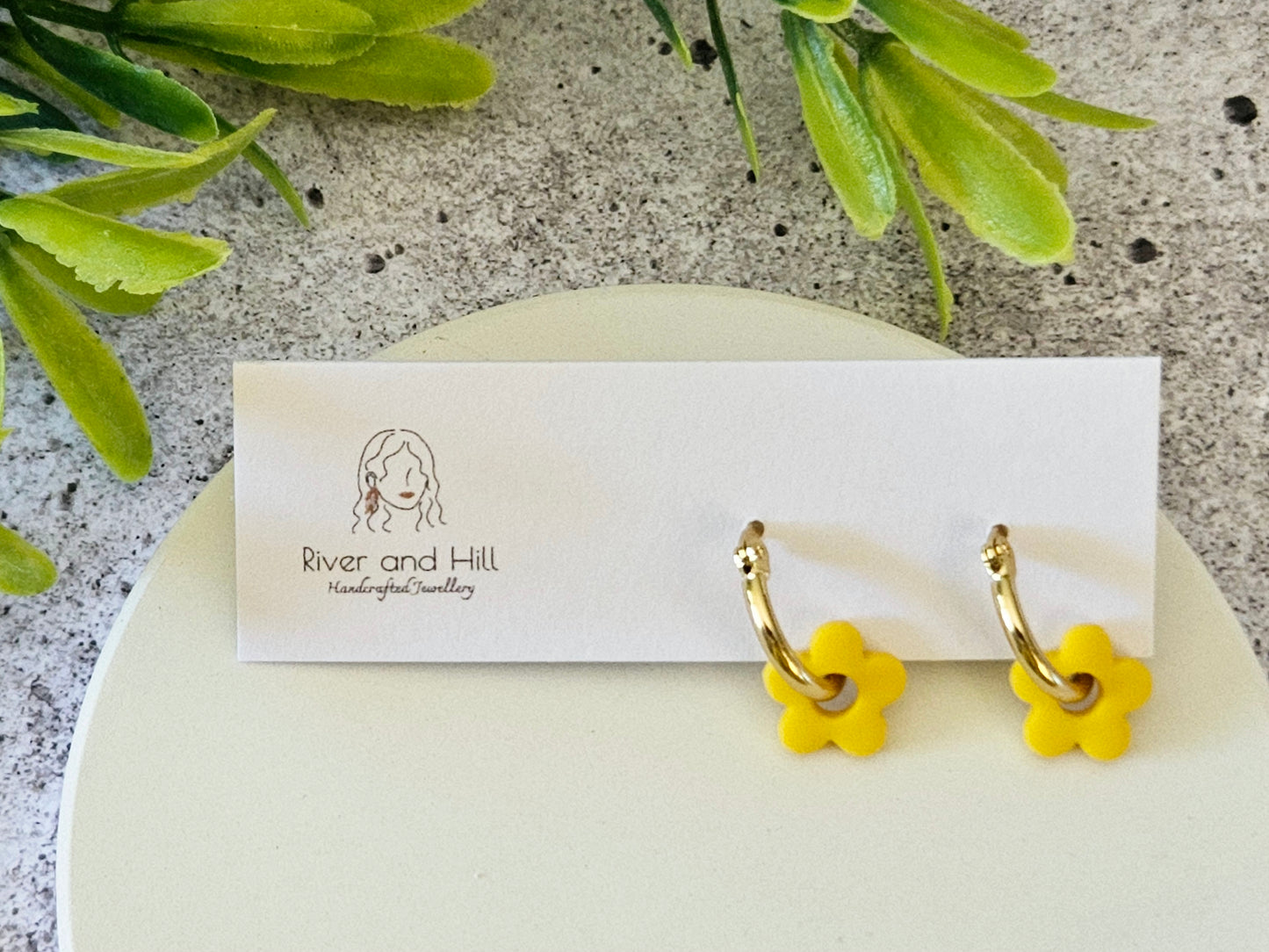 Retro Bloom Yellow and Orange Mini Hoop Earrings