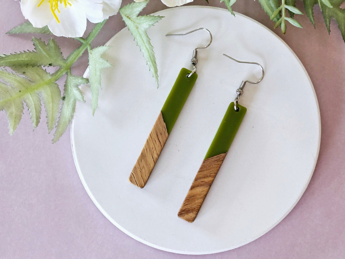 Wood and Resin Bar Earrings
