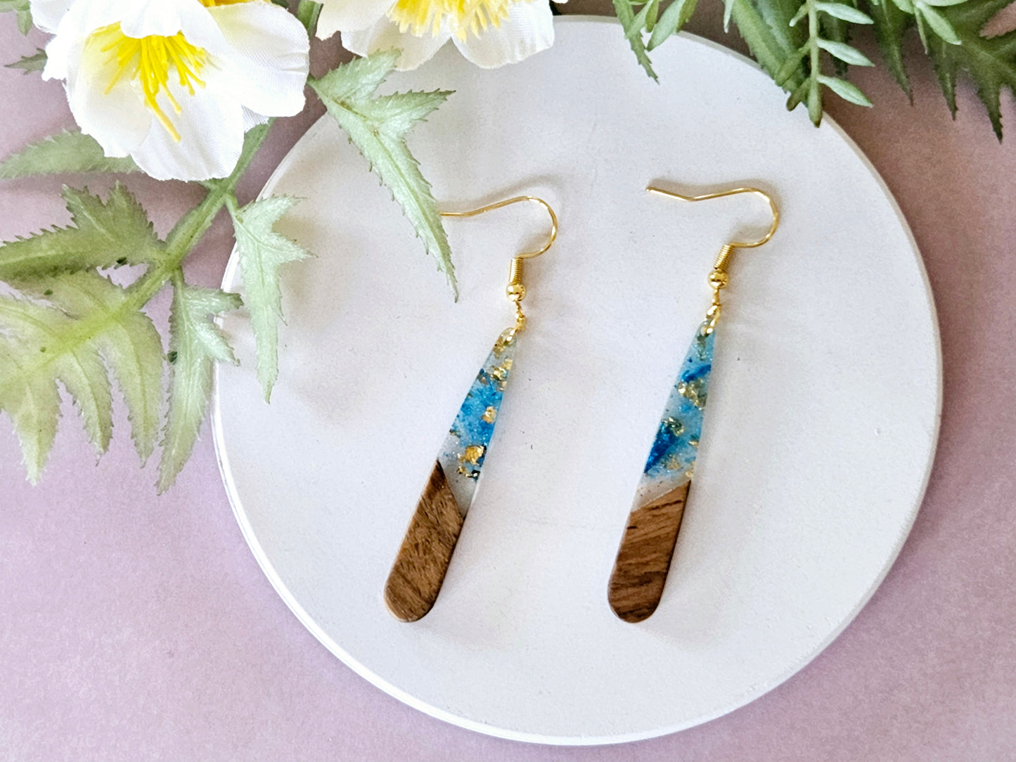 Wood and Resin Droplet Earrings