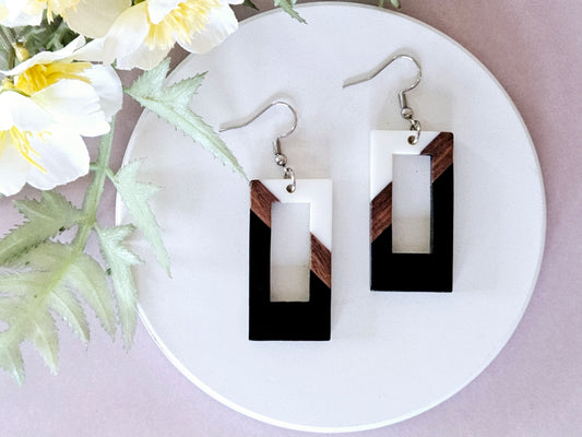 Wood and Resin Monochrome Rectangular Earrings