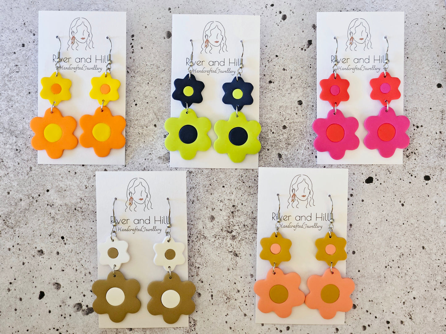 Retro Bloom Yellow and Orange Hook Earrings