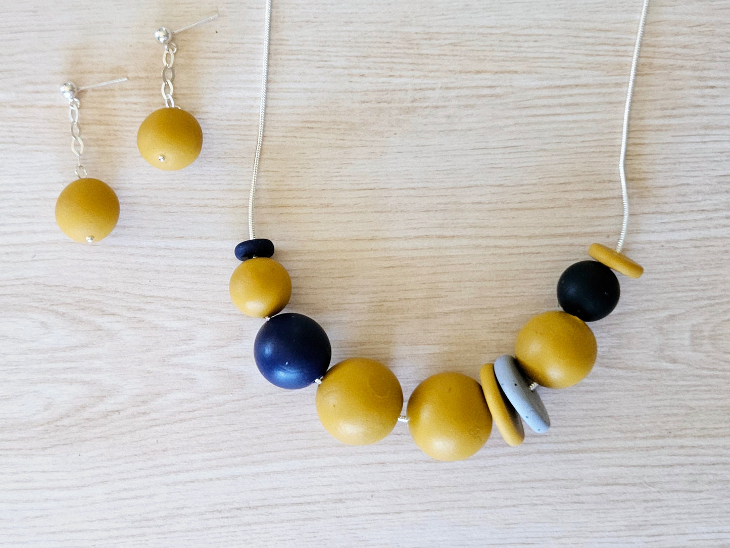 Contemporary Long Statement Sterling Silver Necklace Mustard