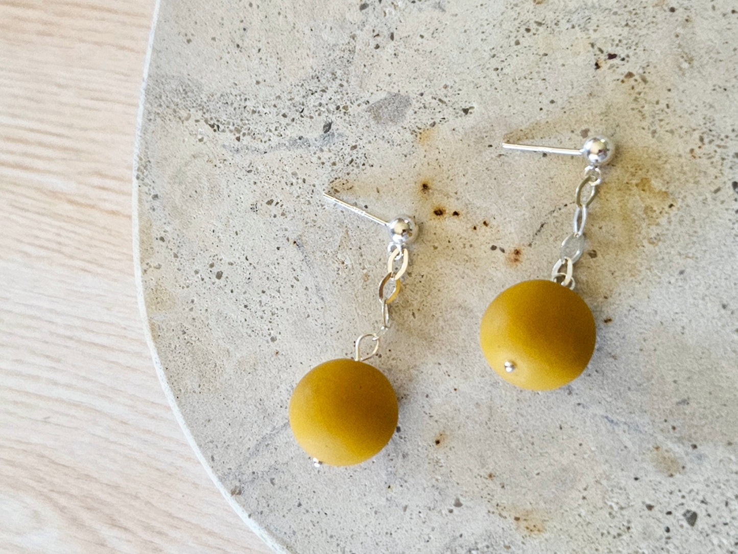 Contemporary Hand-rolled Bead Sterling Silver Earrings Mustard