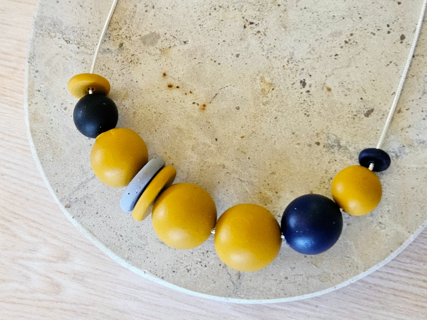 Contemporary Long Statement Sterling Silver Necklace Mustard