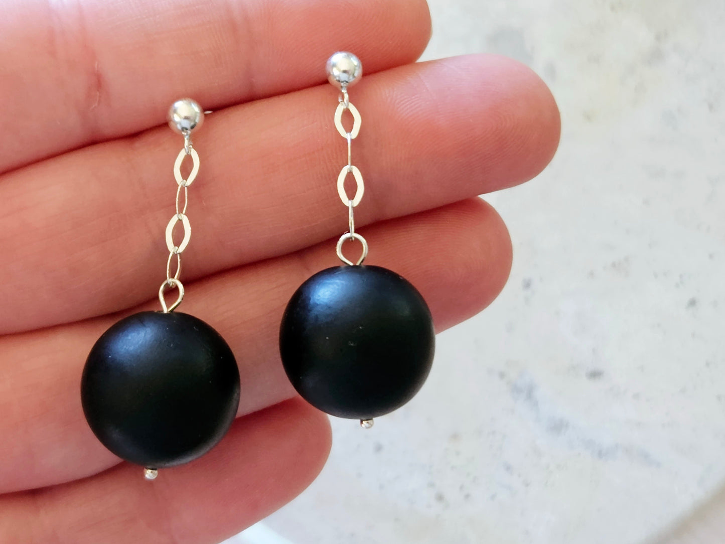 Contemporary Hand-rolled Bead Sterling Silver Earrings Black