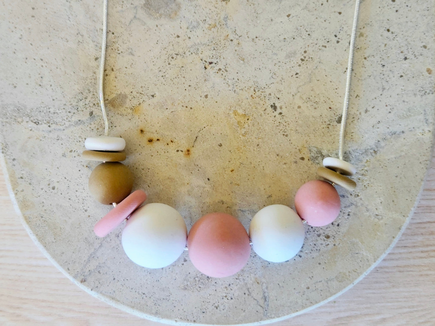 Contemporary Long Statement Sterling Silver Necklace Pale Pink