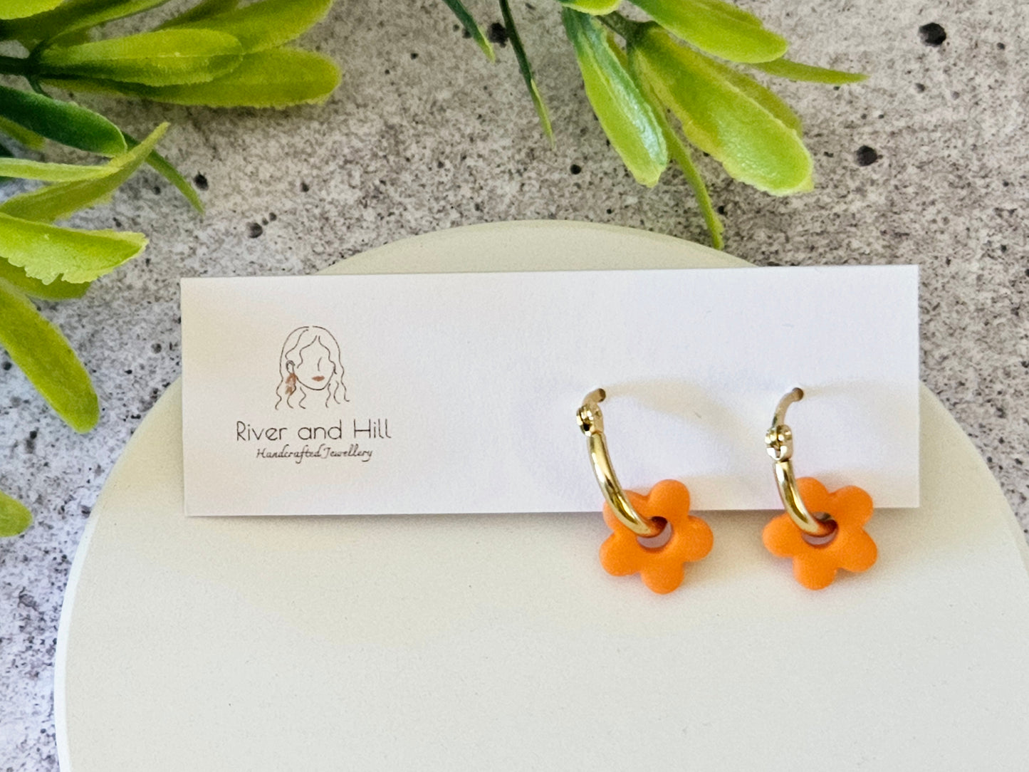 Retro Bloom Yellow and Orange Mini Hoop Earrings